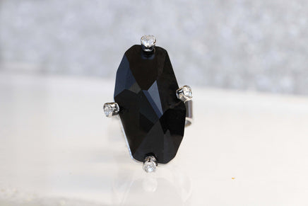 GRAY RING, Art Deco Ring, Rebeka Women's Ring, Unique Long Stone Ring, Asymmetric Ring, Black Diamond Ring, Custom Ring, Statement Ring