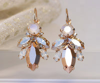 Rose Gold BRIDAL EARRINGS, Art Deco Wedding Earrings, Rebeka Ivory Earrings, Gold Champagne Jewelry, Crystal Cluster Droplet, Bridesmaids