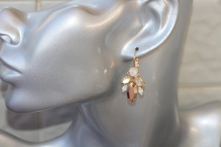 Rose Gold BRIDAL EARRINGS, Art Deco Wedding Earrings, Rebeka Ivory Earrings, Gold Champagne Jewelry, Crystal Cluster Droplet, Bridesmaids