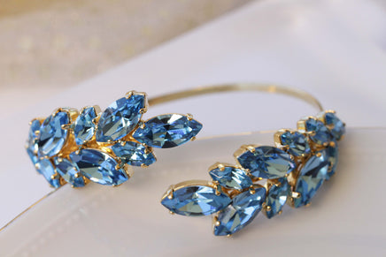 LIGHT BLUE BRACELET, Rebeka Dainty Bracelet, Leaf Bracelet, March Birthstone Bracelet, Something Blue Bridal,Aquamarine Crystal Bracelet