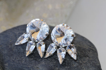CRYSTAL BRIDAL EARRINGS, White Stud Earrings, Clear Bridal Earrings, Rebeka Earrings,Rhinestone Studs, Bridesmaid Gift Set of 4,5,6,7,8,9