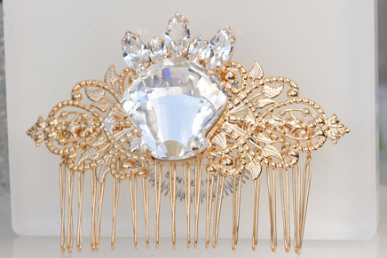 CRYSTAL HAIR Comb, Bridal Hair Comb, Rhinestone Hair Comb, Statement Rebeka, Wedding Hair Accessories, Shell Combs,Rose Gold Hair Jewelry
