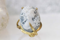 CAMEO RING, Art Deco Boho Ring, Black And White Ring, Gray Cameo Ring, Unique Engagement Ring, Gold Filled Ring, Women's Statement Ring Gift
