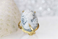 CAMEO RING, Art Deco Boho Ring, Black And White Ring, Gray Cameo Ring, Unique Engagement Ring, Gold Filled Ring, Women's Statement Ring Gift