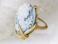 CAMEO RING, Art Deco Boho Ring, Black And White Ring, Gray Cameo Ring, Unique Engagement Ring, Gold Filled Ring, Women's Statement Ring Gift