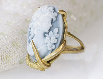 CAMEO RING, Art Deco Boho Ring, Black And White Ring, Gray Cameo Ring, Unique Engagement Ring, Gold Filled Ring, Women's Statement Ring Gift