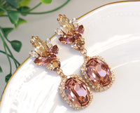 ANTIQUE PINK EARRINGS, Bridal Blush Pink Long Earrings, Bridal Rose Gold Earrings, Rebeka Crystals Champagne Bride Morganite Earring