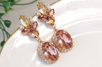ANTIQUE PINK EARRINGS, Bridal Blush Pink Long Earrings, Bridal Rose Gold Earrings, Rebeka Crystals Champagne Bride Morganite Earring