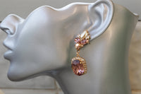ANTIQUE PINK EARRINGS, Bridal Blush Pink Long Earrings, Bridal Rose Gold Earrings, Rebeka Crystals Champagne Bride Morganite Earring