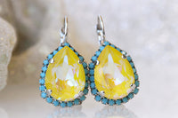 YELLOW BLUE TURQUOISE Earrings, Bohemian Bridal Earring, Gift For Sister, Yellow Neon Earrings,Yellow And Blue Drop Earrings,Rebeka Lemon