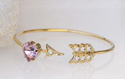 PURPLE HEART BRACELET, Arrow Bracelet,Anniversary Gift , Rebeka Heart Bangle , Light Amethyst Bracelet, Bridal Bracelet, Valentine's Day