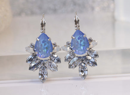 DUSTY BLUE EARRINGS, Bridal Ocean Blue Droplet  Rebeka Earrings, Beach Tropical Wedding, Blue Silver Drop Long Earrings, Gift For Mother