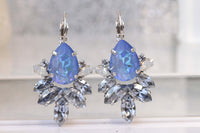 DUSTY BLUE EARRINGS, Bridal Ocean Blue Droplet  Rebeka Earrings, Beach Tropical Wedding, Blue Silver Drop Long Earrings, Gift For Mother