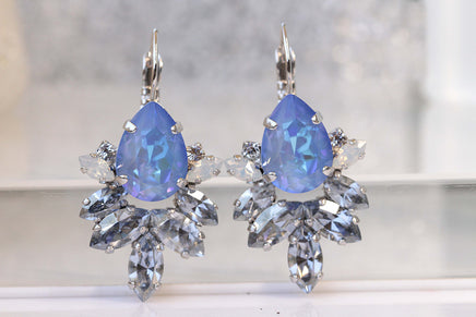 DUSTY BLUE EARRINGS, Bridal Ocean Blue Droplet  Rebeka Earrings, Beach Tropical Wedding, Blue Silver Drop Long Earrings, Gift For Mother