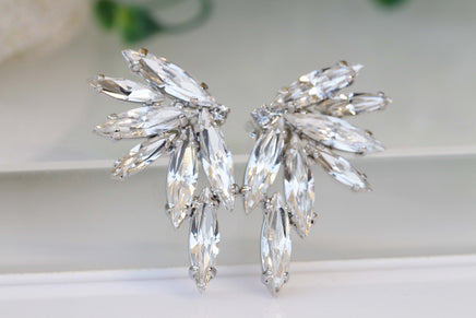 Crystal EAR CLIMBER EARRINGS, Bridal Climbing Earrings, Clear Statement Ear Crawler, Bridal Ear climber, Statement Rebeka Bride Earrings,