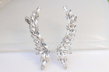 Crystal EAR CLIMBER EARRINGS, Bridal Climbing Earrings, Clear Statement Ear Crawler, Bridal Ear climber, Statement Rebeka Bride Earrings,