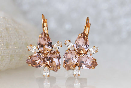 BLUSH BRIDESMAID EARRINGS, Wedding Pink Jewelry, Rebeka Earrings, Drop Leverback Earrings, Bridal Rose Gold Earrings, Morganite Earrings