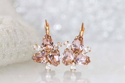 BLUSH BRIDESMAID EARRINGS, Wedding Pink Jewelry, Rebeka Earrings, Drop Leverback Earrings, Bridal Rose Gold Earrings, Morganite Earrings