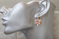 BLUSH BRIDESMAID EARRINGS, Wedding Pink Jewelry, Rebeka Earrings, Drop Leverback Earrings, Bridal Rose Gold Earrings, Morganite Earrings