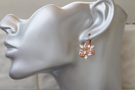 BLUSH BRIDESMAID EARRINGS, Wedding Pink Jewelry, Rebeka Earrings, Drop Leverback Earrings, Bridal Rose Gold Earrings, Morganite Earrings
