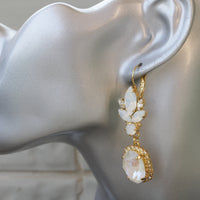 WHITE OPAL BRIDAL Earrings, Rebeka Crystal Chandelier Earrings, Dangle Cluster Earrings,Elegant Wedding Earrings,Statement Bridal Earring