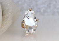 COCKTAIL RING, Art Deco Ring, Rebeka Crystal Ring, Unique Long Stone Ring, Asymmetric Ring, Rhinestone Woman's Ring, large Sparkling Ring
