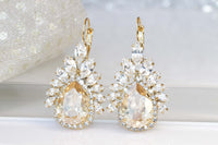 CHAMPAGNE Earrings, Bridal Champagne Statement Earrings,  Crystal Rebeka Jewelry For Bride, Wedding Dangle Earrings, Cluster Drop Earring