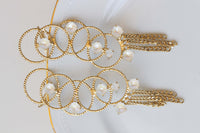 Hoop EAR CLIMBER CUFF, Bridal Climbing Earrings, White Tassel Ear Crawler,Bridal Ear climber, Rebeka Gypsy Earrings,Large Fringes Earring