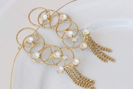 WIRE EAR CUFF, Bridal Climbing Earrings, Tassel Ear Sweep Crawler, Rose Gold Earrings,Rebeka Champagne Ear Climber, Multi Hoops Earrings
