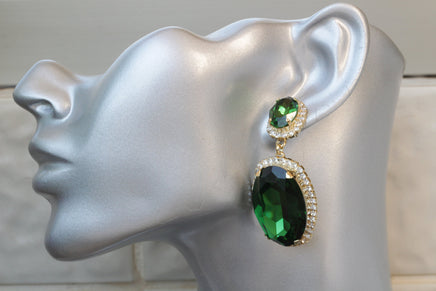 EMERALD Green EARRINGS, Olive Green Statement Earrings, Chandelier Earrings, Woman's Jewelry Mother Of The Brides, Large Rebeka Earrings,