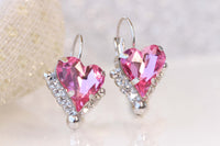 HEART PINK EARRINGS, Rebeka Fuchsia Drop Earrings, Heart Shaped Earrings, Mother's Day, Anniversary Wife Gift,Bridal Earring Necklace Set