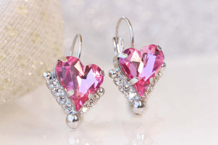 HEART PINK EARRINGS, Rebeka Fuchsia Drop Earrings, Heart Shaped Earrings, Mother's Day, Anniversary Wife Gift,Bridal Earring Necklace Set
