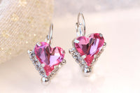 HEART PINK EARRINGS, Rebeka Fuchsia Drop Earrings, Heart Shaped Earrings, Mother's Day, Anniversary Wife Gift,Bridal Earring Necklace Set
