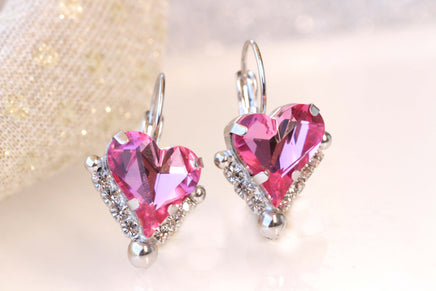 HEART PINK EARRINGS, Rebeka Fuchsia Drop Earrings, Heart Shaped Earrings, Mother's Day, Anniversary Wife Gift,Bridal Earring Necklace Set