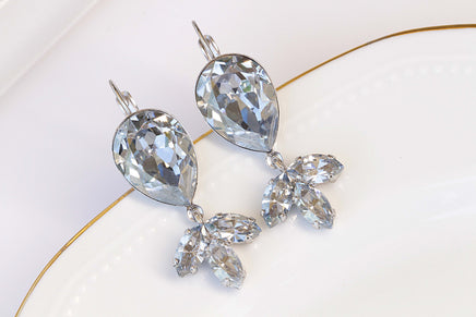 DUSTY BLUE Drop Earrings, Bridal Earrings, Rebeka Leverback Earrings, Wedding Minimalist Earrings Gift, Vintage Earrings, Antique Blue