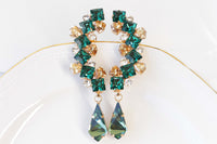 Emerald EAR CLIMBER EARRING, Gold Green Climbing Earrings,Green Statement Ear Crawler,Bridal Long Sweep, Drop Cuff Rebeka Wedding Earring