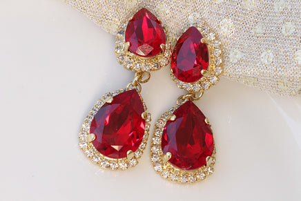 RED Chandelier Earring, Ruby Rebeka Earrings, Sexy Jewelry For Woman, Beach Wedding, Bridal Chandeliers, Clip On Teardrop Drop Earrings,