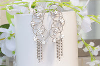WIRE EAR CUFF, Bridal Climbing Earrings, Tassel Ear Sweep Crawler, Rose Gold Earrings,Rebeka Champagne Ear Climber, Multi Hoops Earrings