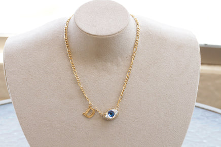 Personalized Eye Necklace, Letters Custom Jewelry, Evil eye Necklace,Sideways Letter Necklace,Rebeka Necklace,Bridesmaid Personality Gift