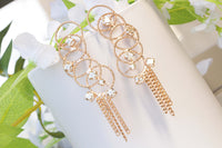 WIRE EAR CUFF, Bridal Climbing Earrings, Tassel Ear Sweep Crawler, Rose Gold Earrings,Rebeka Champagne Ear Climber, Multi Hoops Earrings