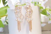 WIRE EAR CUFF, Bridal Climbing Earrings, Tassel Ear Sweep Crawler, Rose Gold Earrings,Rebeka Champagne Ear Climber, Multi Hoops Earrings