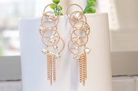 WIRE EAR CUFF, Bridal Climbing Earrings, Tassel Ear Sweep Crawler, Rose Gold Earrings,Rebeka Champagne Ear Climber, Multi Hoops Earrings