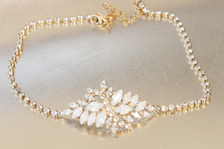 OPAL BRACELET, Rebeka Bracelet, White Bridal Bracelet, Dainty Cluster Wedding Bracelet, Crystal Opal Woman Bracelet, White Opal  Bracelet