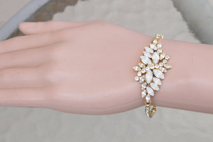 OPAL BRACELET, Rebeka Bracelet, White Bridal Bracelet, Dainty Cluster Wedding Bracelet, Crystal Opal Woman Bracelet, White Opal  Bracelet