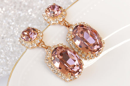 BLUSH PINK EARRINGS, Bridal Blush Drop Earrings, Bridal Rose Gold Earrings, Rebeka Crystal Antique Pink For Bride ,Morganite Earring Gift