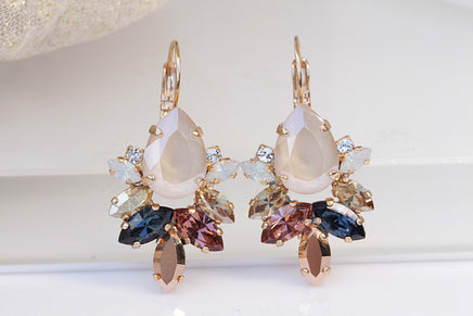 IVORY CREAM NECKLACE, Bridal Navy Blue Blush Champagne, Rebeka Cluster Pendant,Beach Wedding,Blue Rose Gold Necklace,Multi Color Necklace