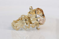 CHAMPAGNE TOPAZ RING, Rebeka Cocktail ring, Gold Silk Ring, Big Stone Ring,Gift For Her,Crystal Cocktail Ring,November Ring, Vintage Ring