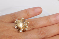 CHAMPAGNE TOPAZ RING, Rebeka Cocktail ring, Gold Silk Ring, Big Stone Ring,Gift For Her,Crystal Cocktail Ring,November Ring, Vintage Ring