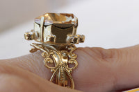 CHAMPAGNE TOPAZ RING, Rebeka Cocktail ring, Gold Silk Ring, Big Stone Ring,Gift For Her,Crystal Cocktail Ring,November Ring, Vintage Ring