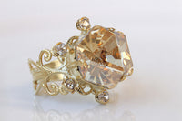 CHAMPAGNE TOPAZ RING, Rebeka Cocktail ring, Gold Silk Ring, Big Stone Ring,Gift For Her,Crystal Cocktail Ring,November Ring, Vintage Ring